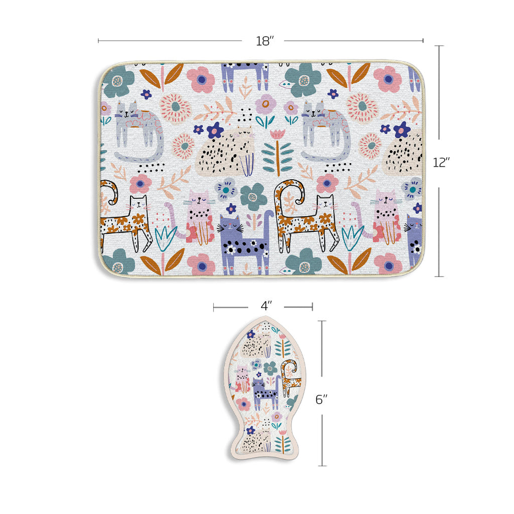 WerkShoppe Floral Cat Bowl Mat & Scrubbie Set