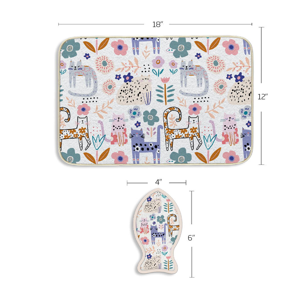 WerkShoppe Floral Cat Bowl Mat & Scrubbie Set