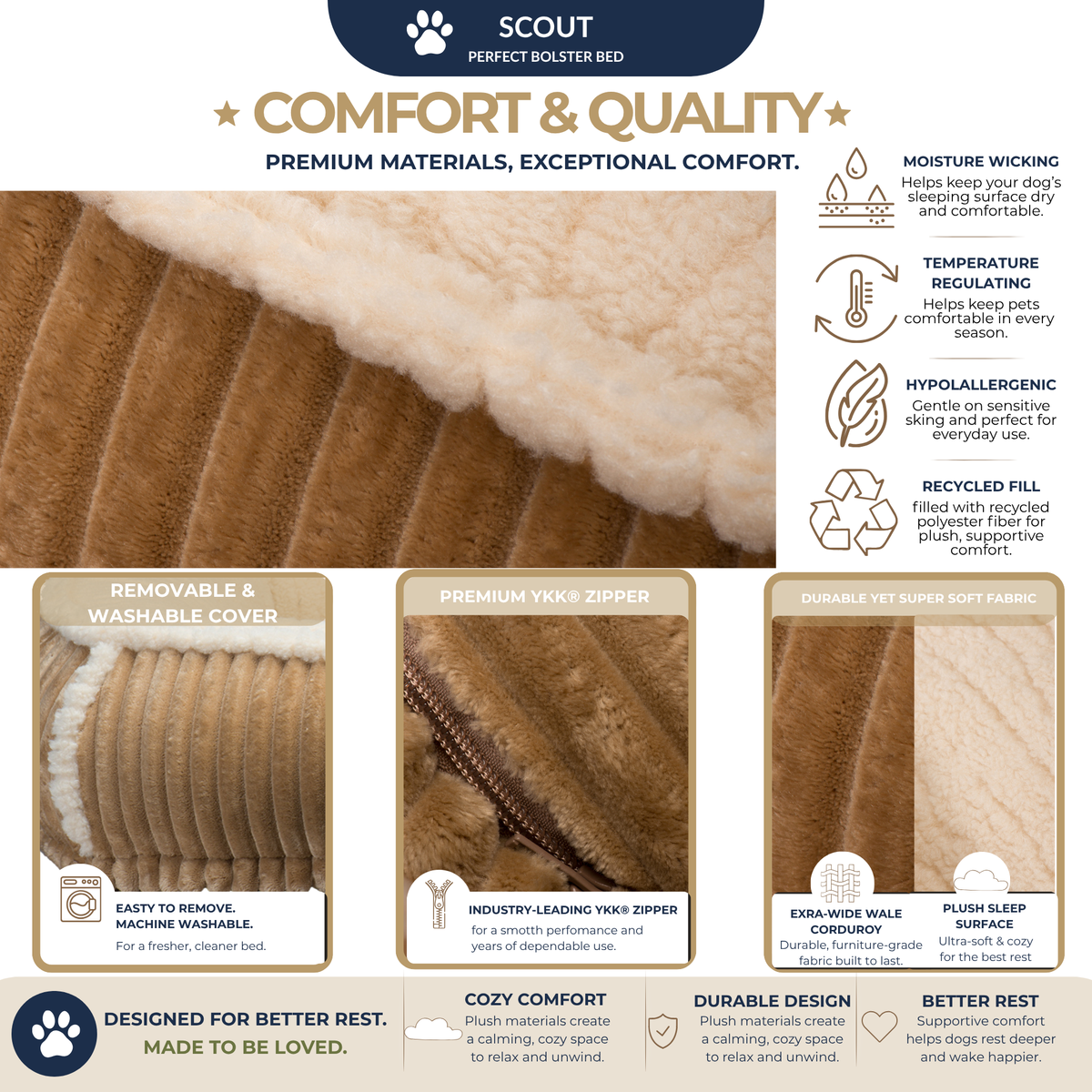 HuggleHounds Scout Bolster Dog Bed
