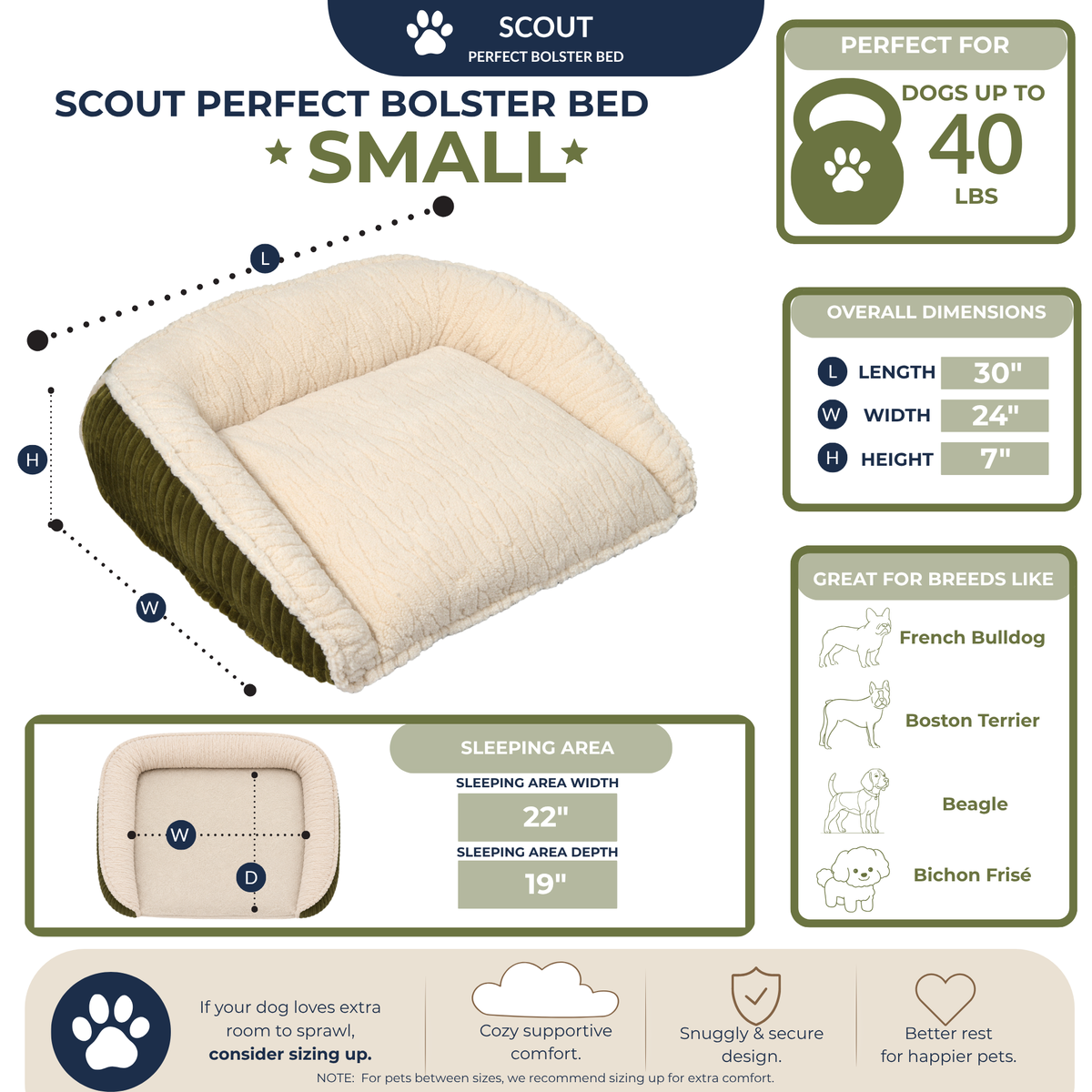 HuggleHounds Scout Bolster Dog Bed