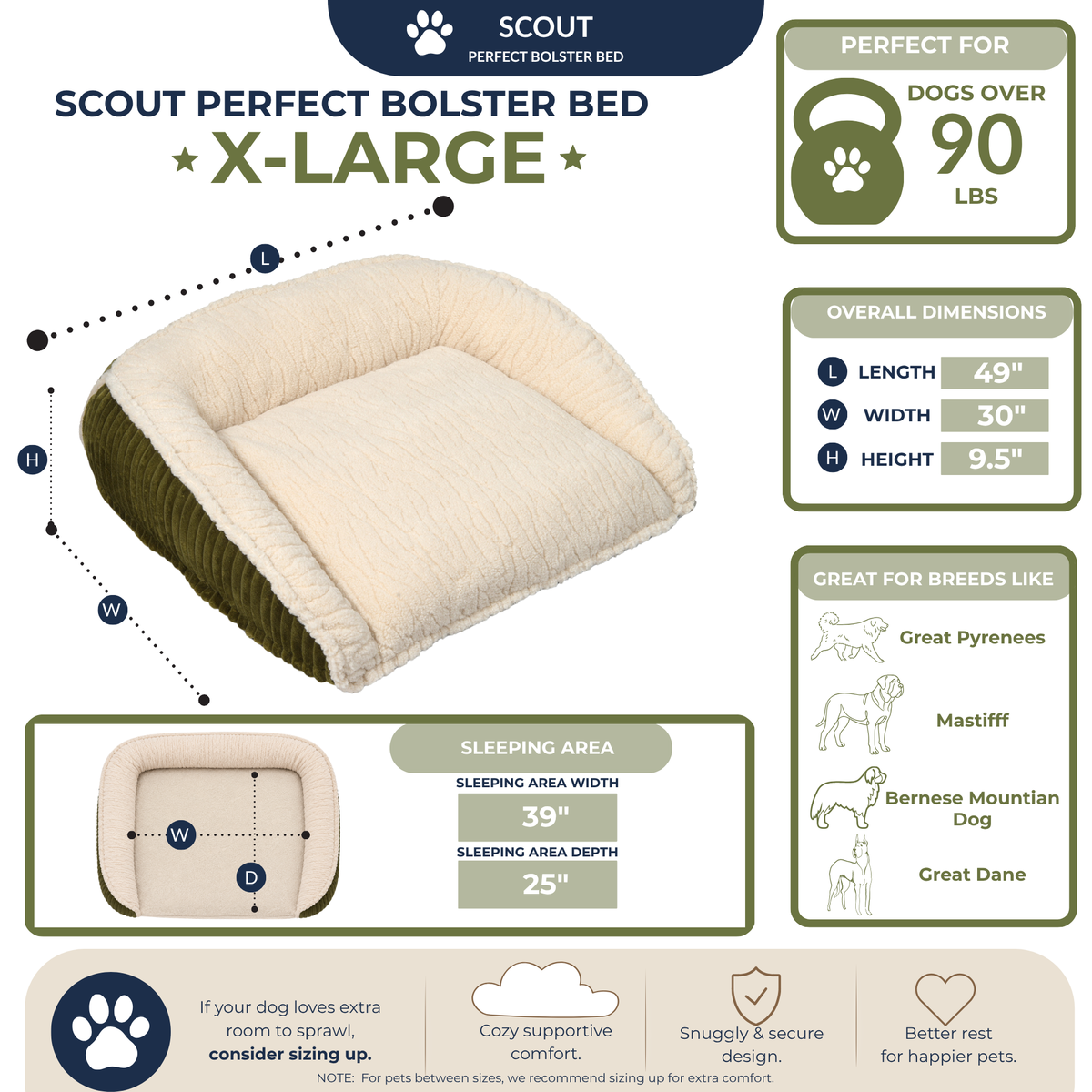 HuggleHounds Scout Bolster Dog Bed