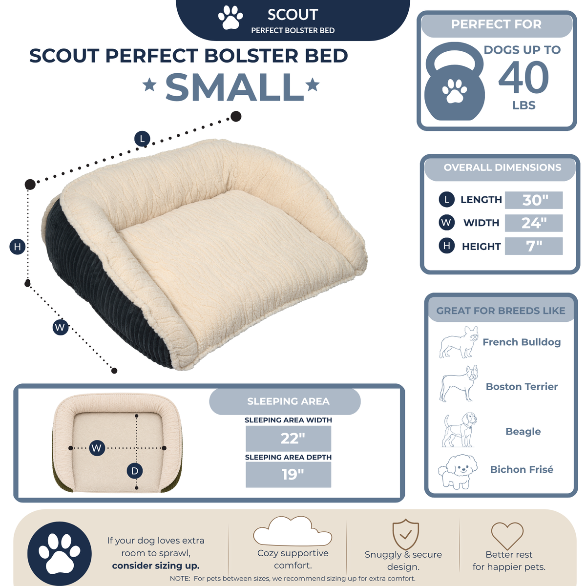 HuggleHounds Scout Bolster Dog Bed