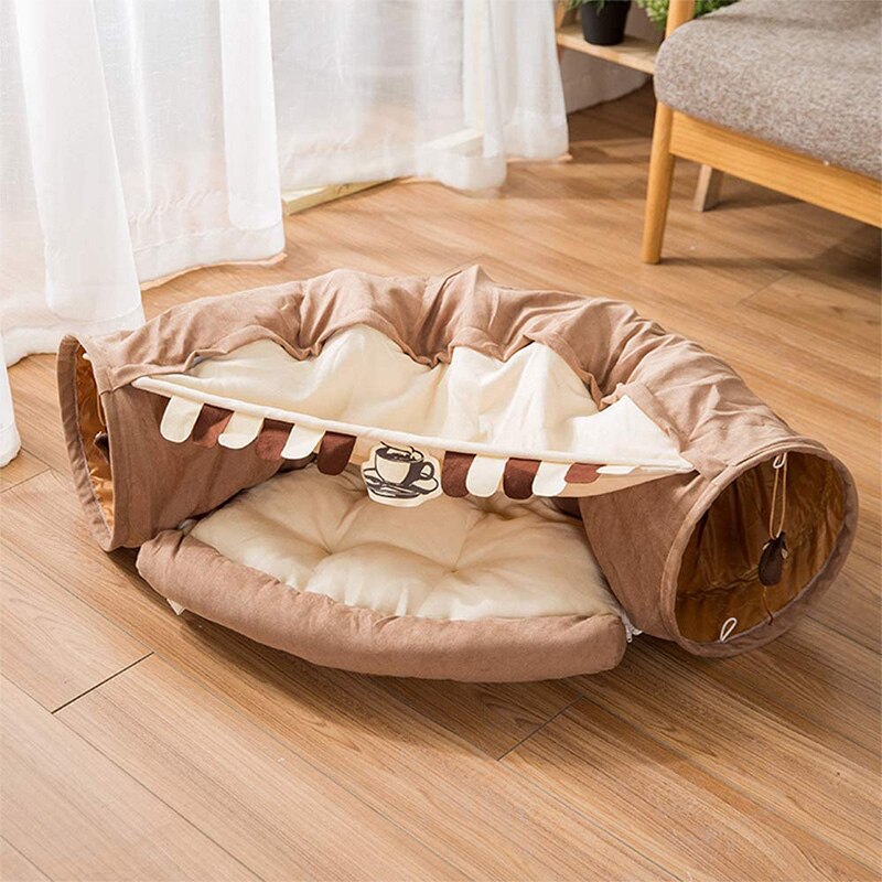 Collapsible Cat Tunnel with Removable Bed