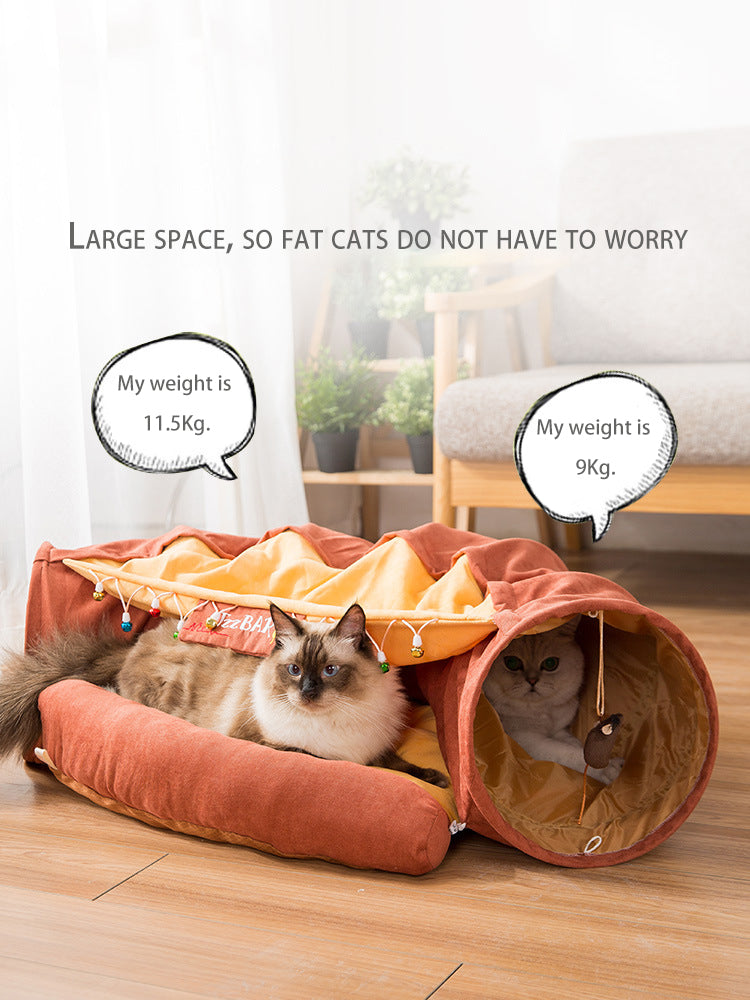 Collapsible Cat Tunnel with Removable Bed