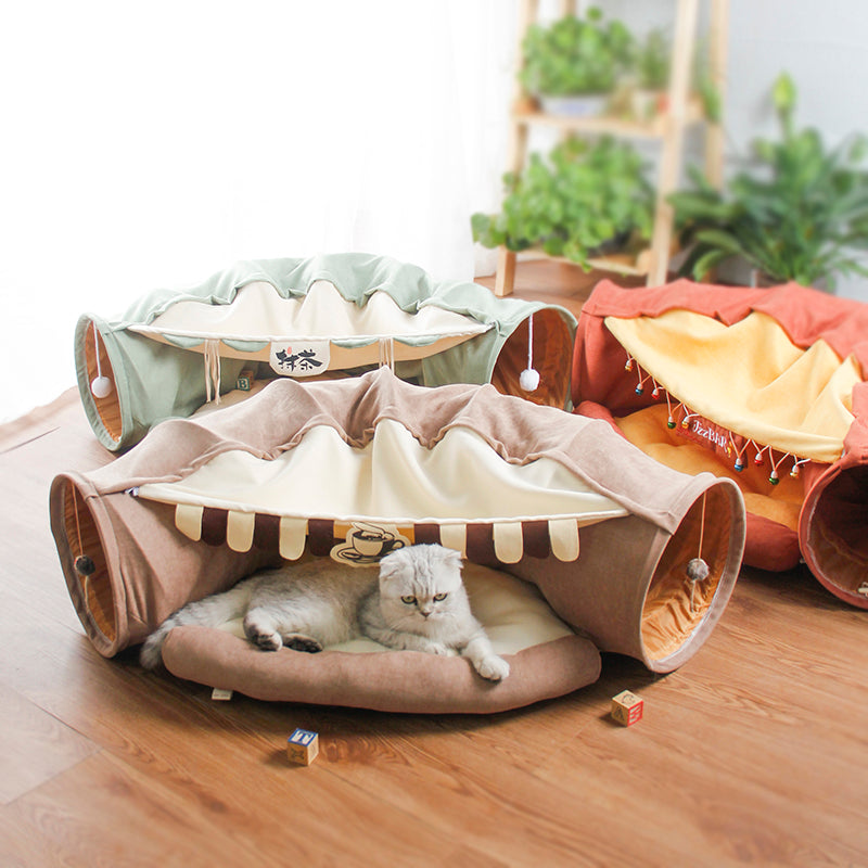 Collapsible Cat Tunnel with Removable Bed