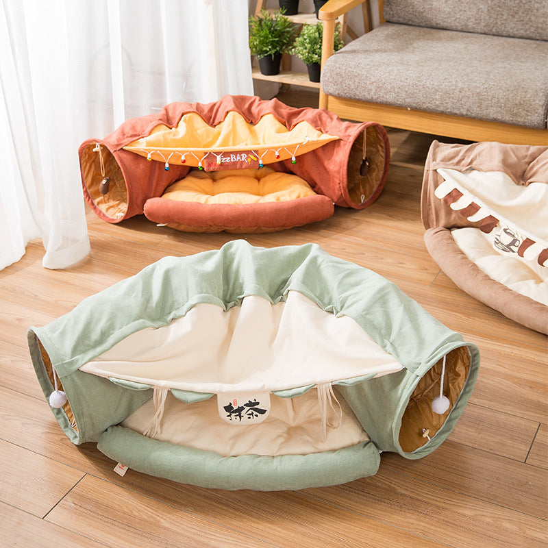 Collapsible Cat Tunnel with Removable Bed