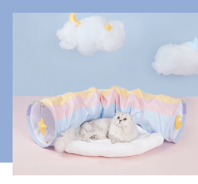 Collapsible Cat Tunnel with Removable Bed
