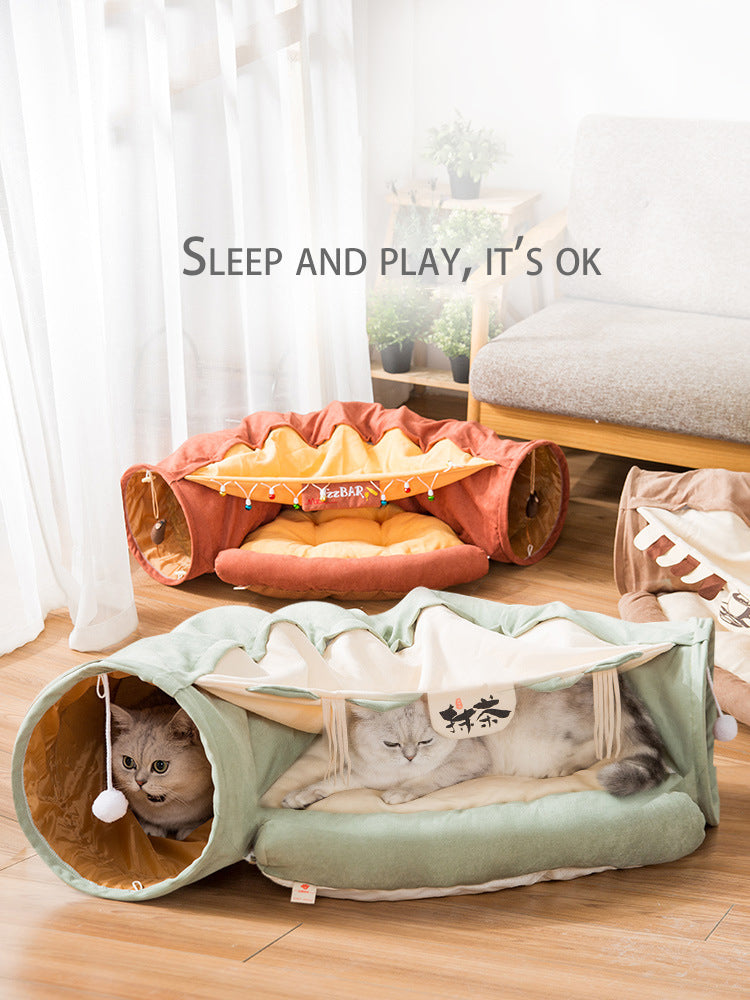 Collapsible Cat Tunnel with Removable Bed