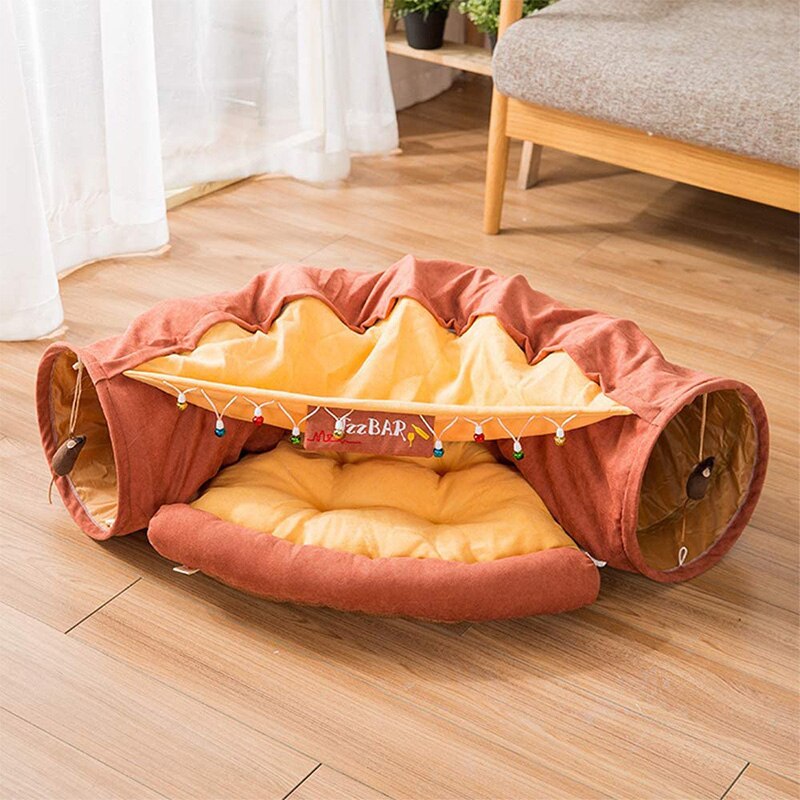 Collapsible Cat Tunnel with Removable Bed