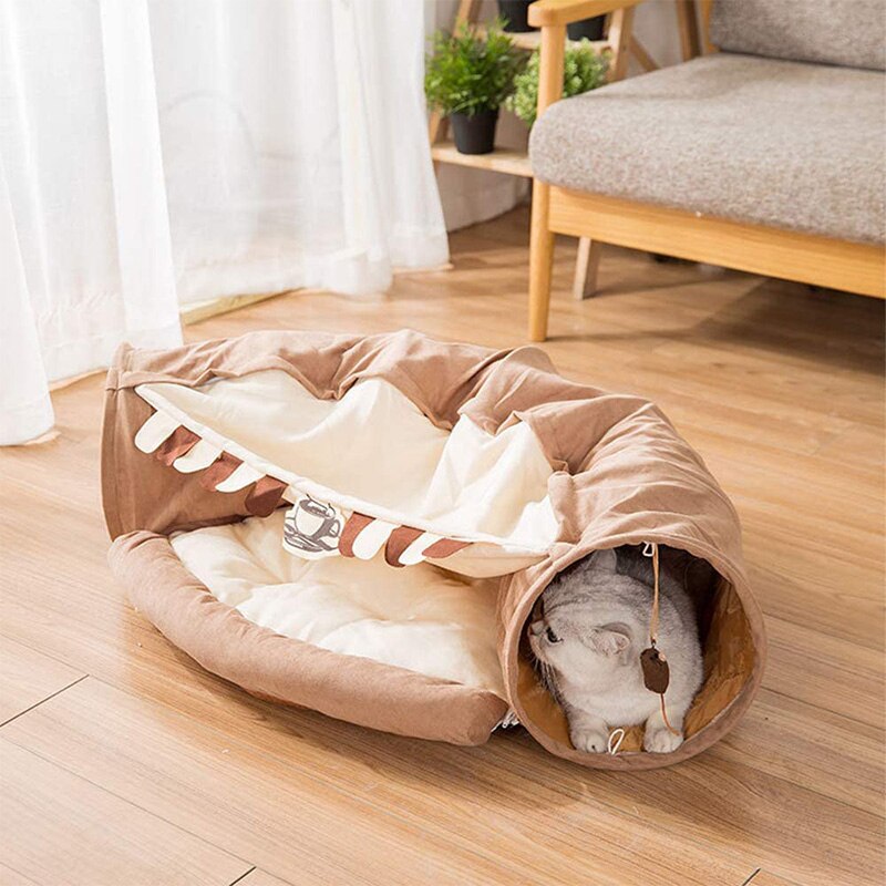 Collapsible Cat Tunnel with Removable Bed