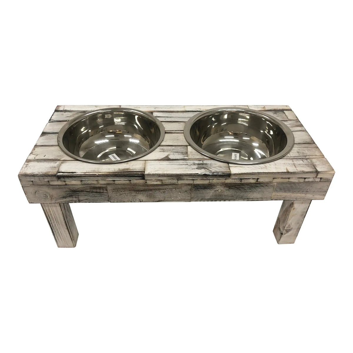 Huntley Berjen Elevated Double Bowl Feeder – White Wash