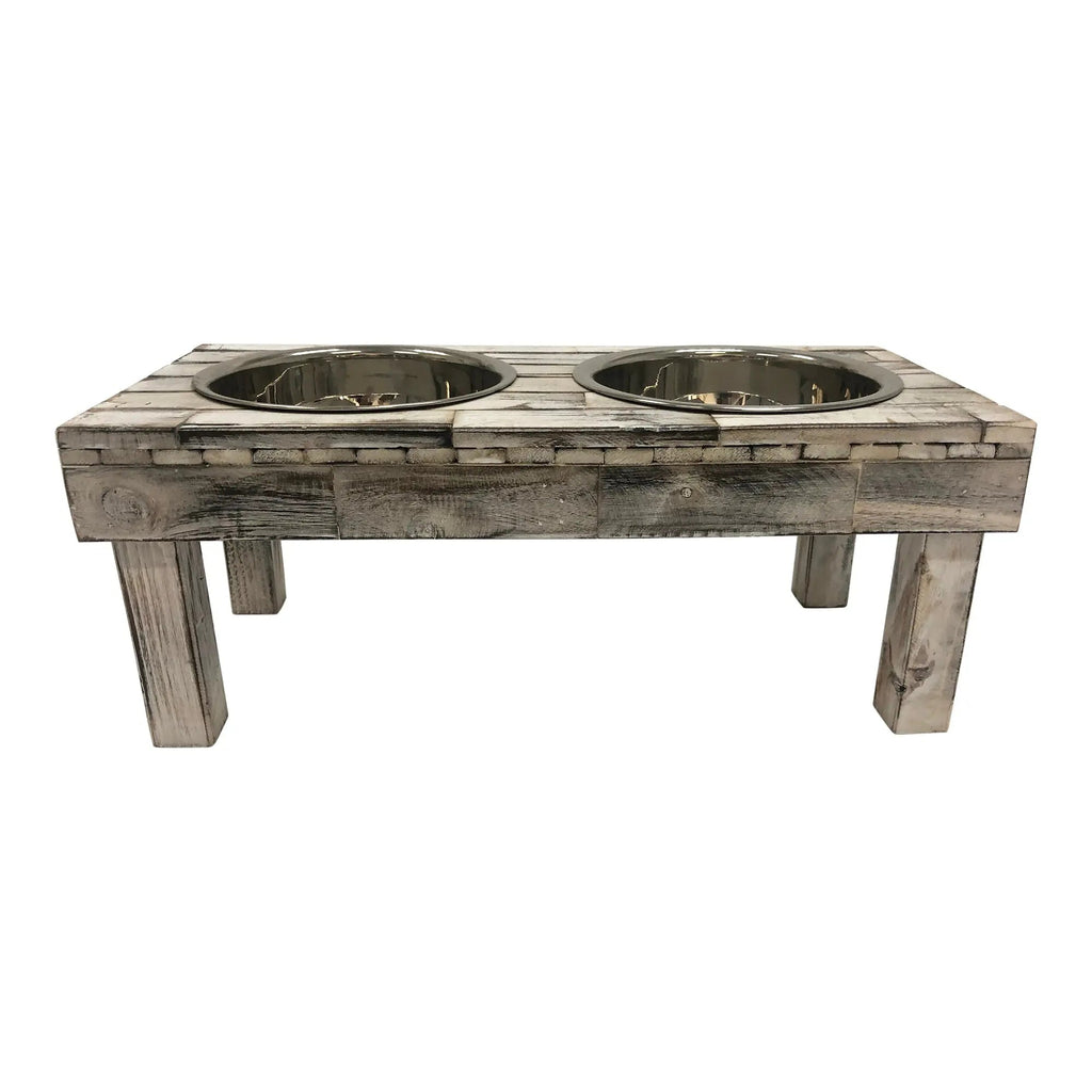 Huntley Berjen Elevated Double Bowl Feeder – White Wash