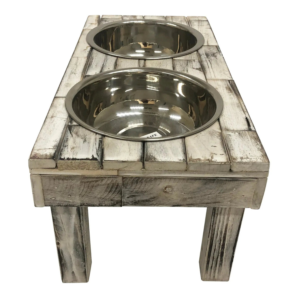 Huntley Berjen Elevated Double Bowl Feeder – White Wash