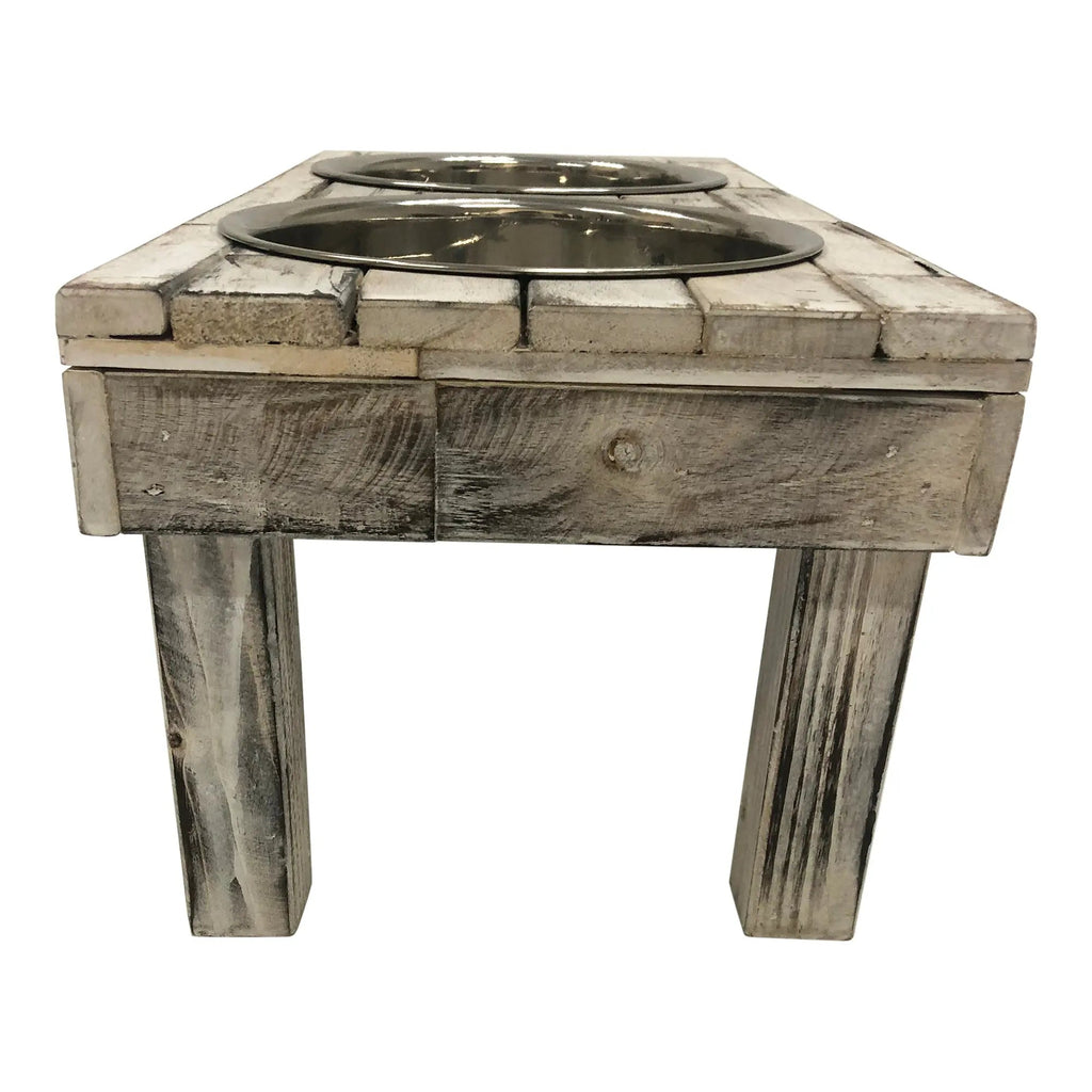 Huntley Berjen Elevated Double Bowl Feeder – White Wash