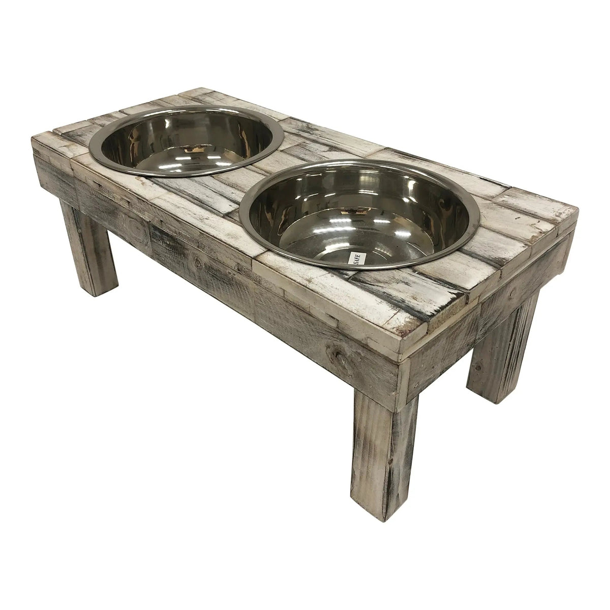 Huntley Berjen Elevated Double Bowl Feeder – White Wash