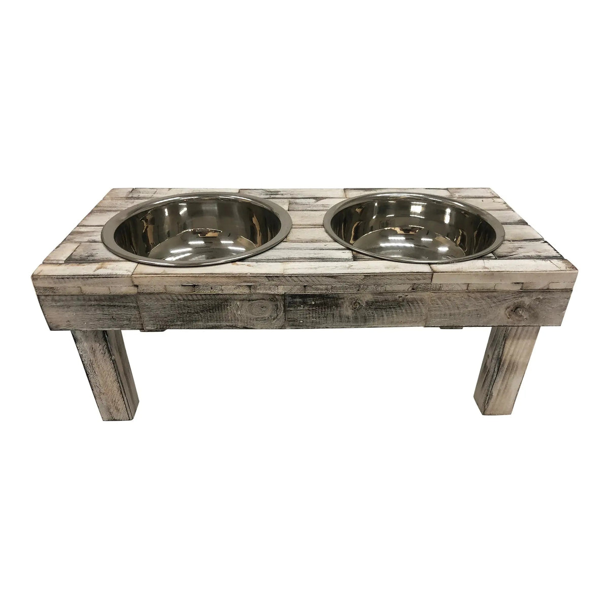 Huntley Berjen Elevated Double Bowl Feeder – White Wash