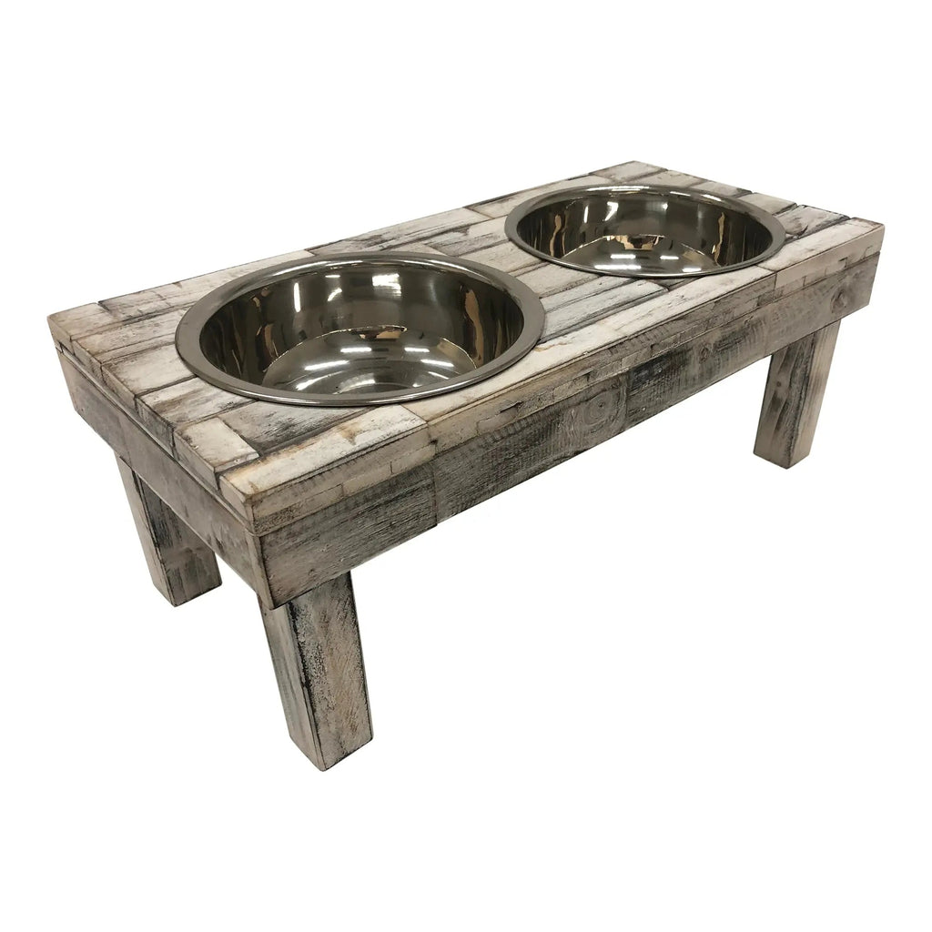 Huntley Berjen Elevated Double Bowl Feeder – White Wash