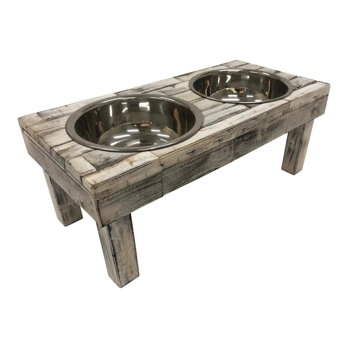 Huntley Berjen Elevated Double Bowl Feeder – White Wash