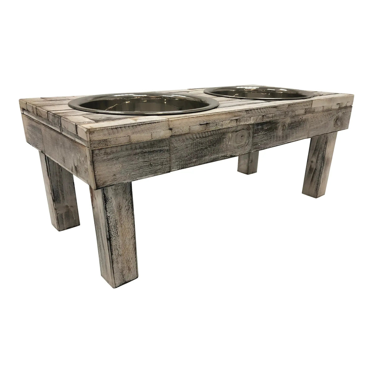 Huntley Berjen Elevated Double Bowl Feeder – White Wash