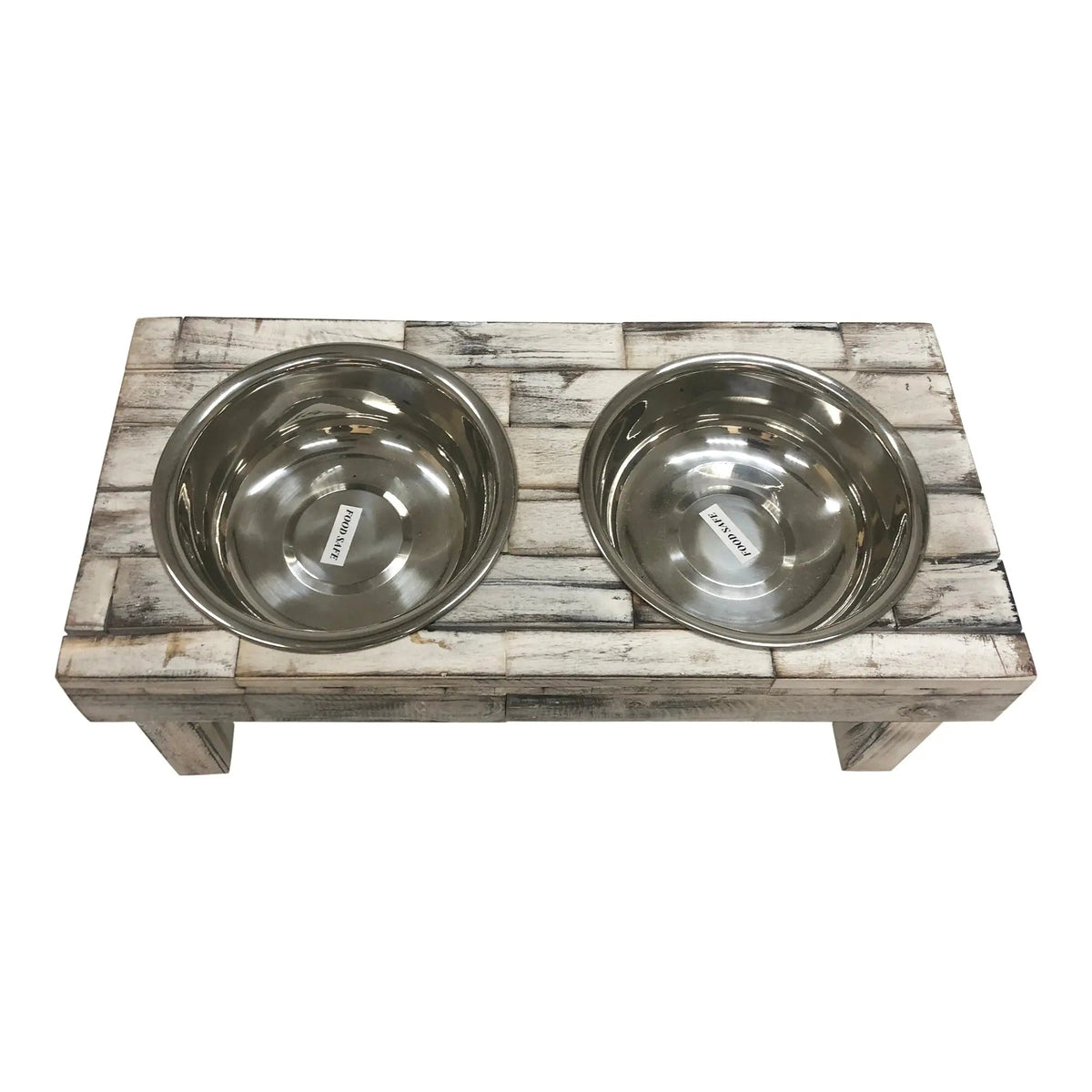 Huntley Berjen Elevated Double Bowl Feeder – White Wash