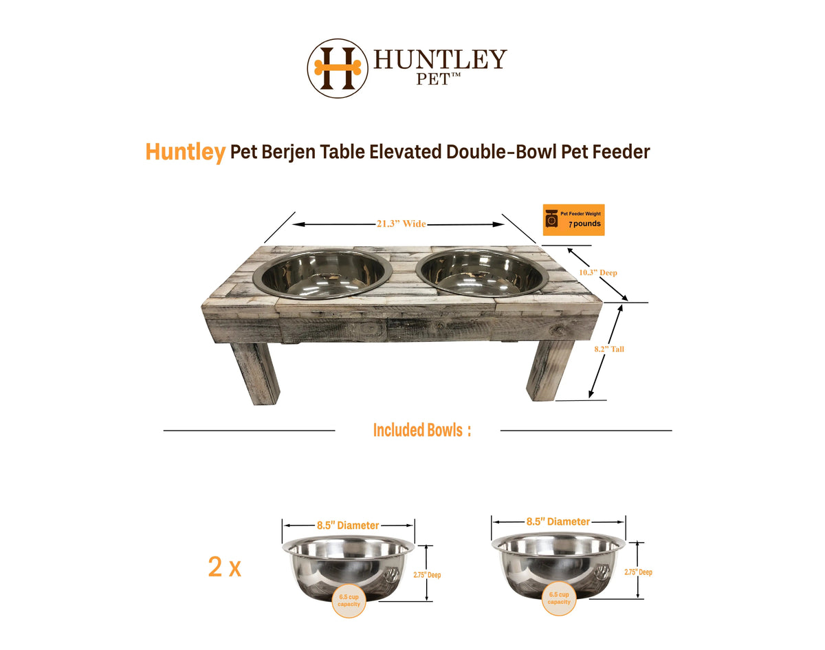 Huntley Berjen Elevated Double Bowl Feeder – White Wash