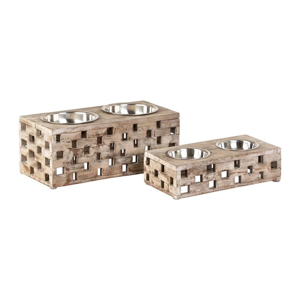 Huntley Elevated Wood Double Bowl Feeder