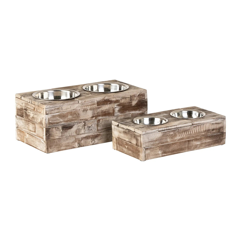 Huntley Elevated Wood Double Bowl Feeder