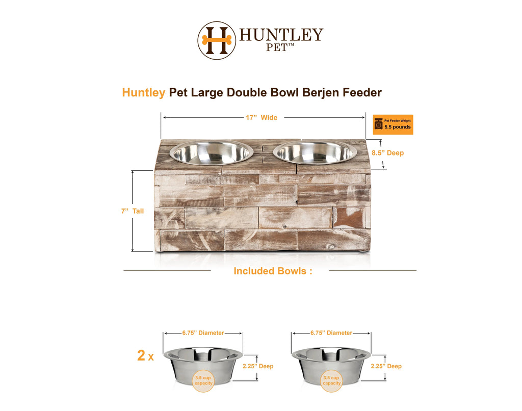 Huntley Elevated Wood Double Bowl Feeder
