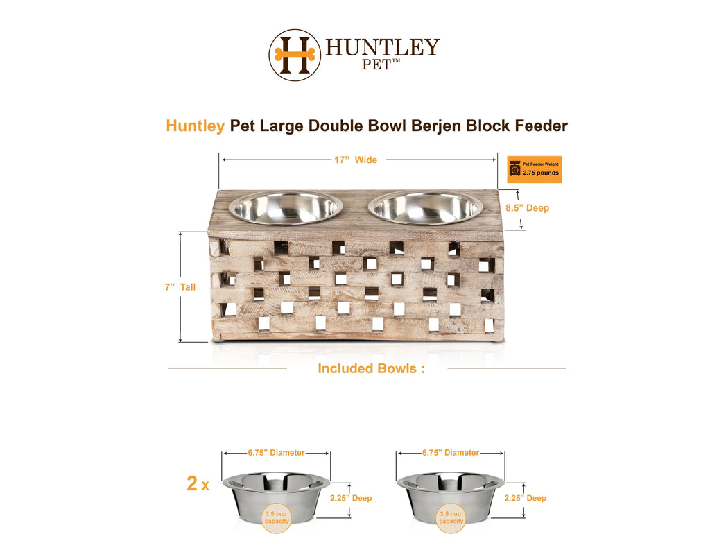 Huntley Elevated Wood Double Bowl Feeder