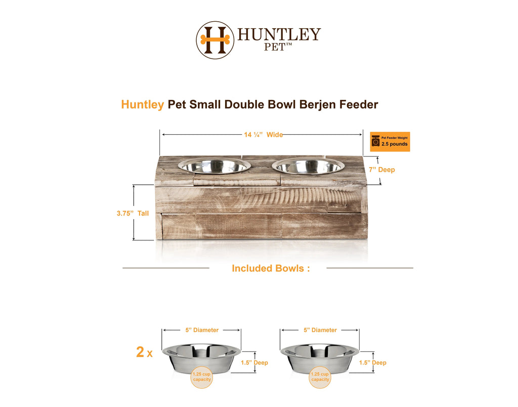 Huntley Elevated Wood Double Bowl Feeder