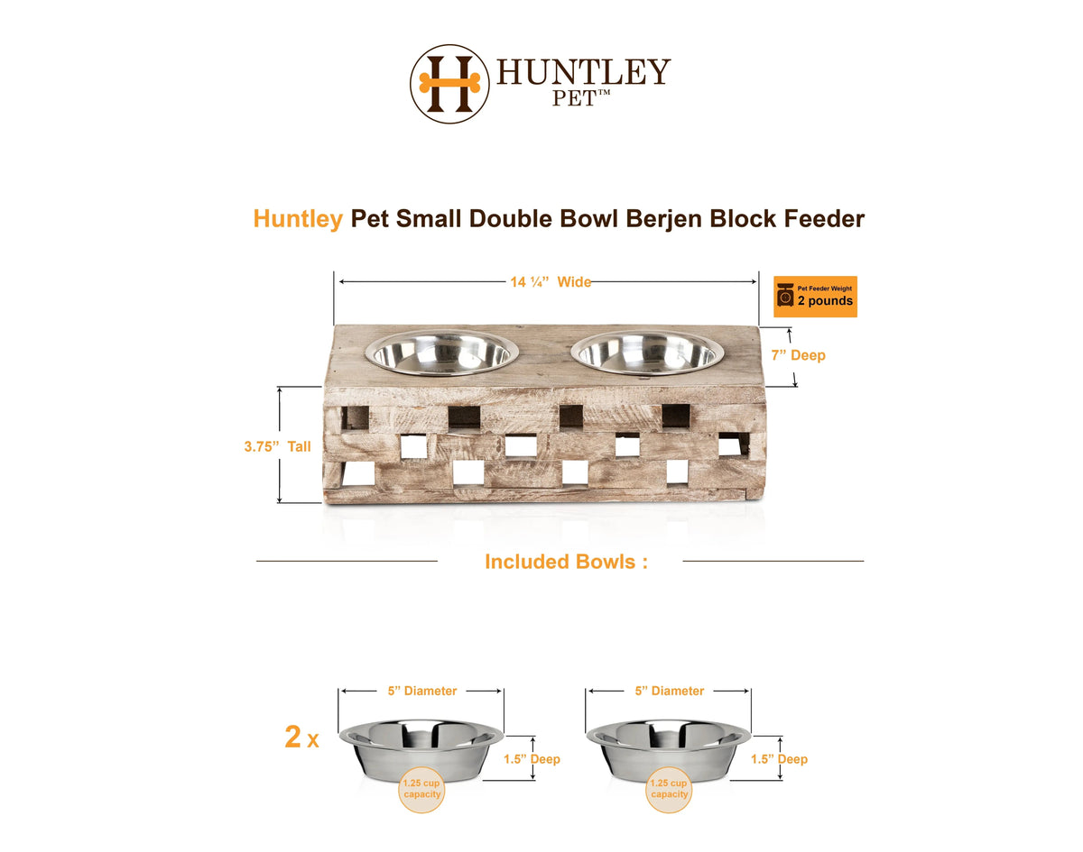 Huntley Elevated Wood Double Bowl Feeder