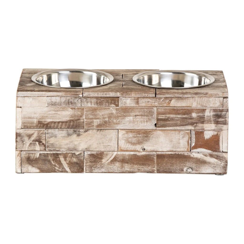 Huntley Elevated Wood Double Bowl Feeder