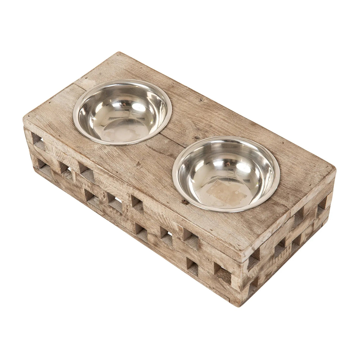 Huntley Elevated Wood Double Bowl Feeder