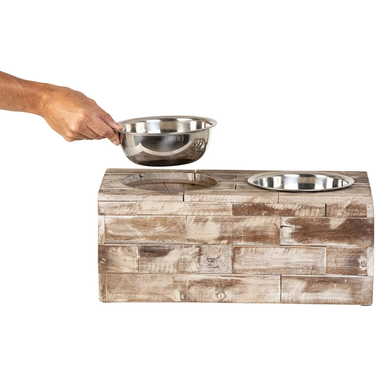 Huntley Elevated Wood Double Bowl Feeder