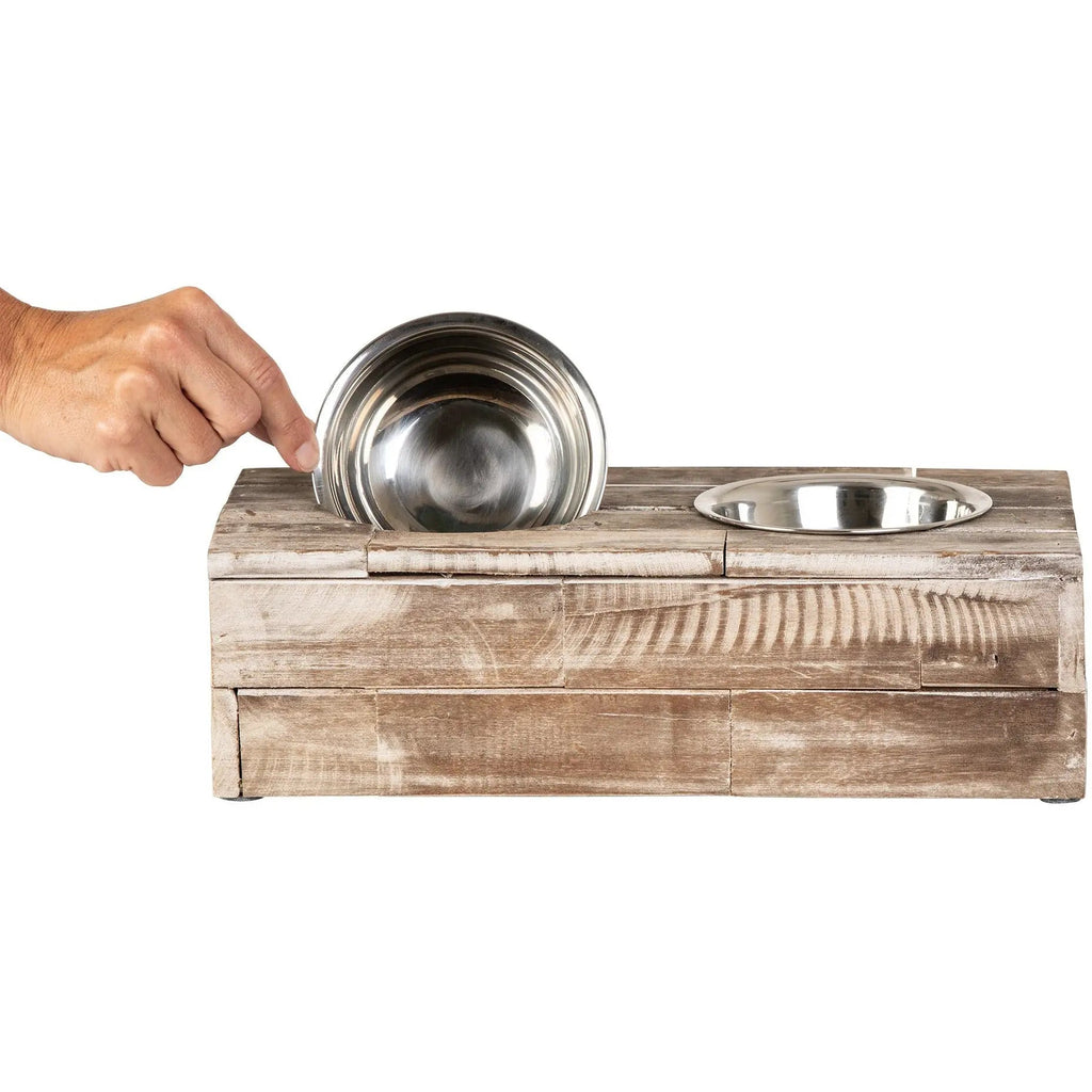 Huntley Elevated Wood Double Bowl Feeder