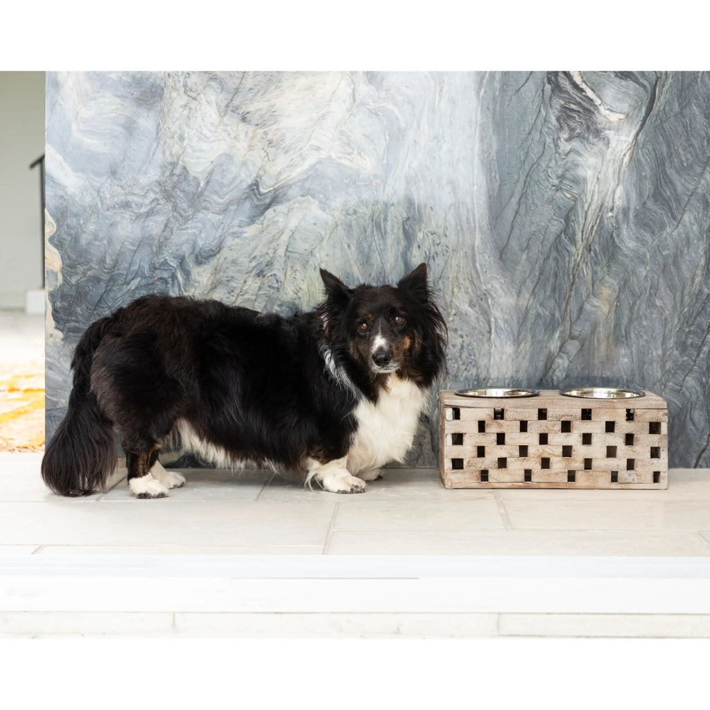 Huntley Elevated Wood Double Bowl Feeder