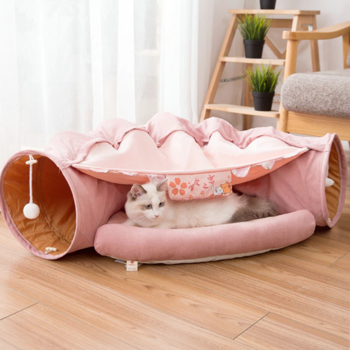 Collapsible Cat Tunnel with Removable Bed