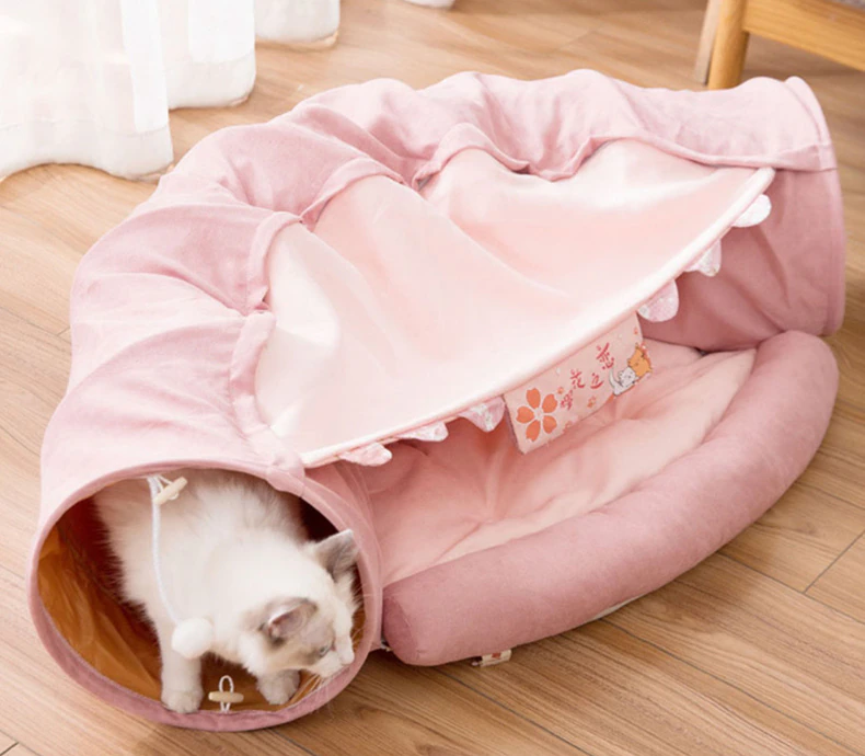 Collapsible Cat Tunnel with Removable Bed