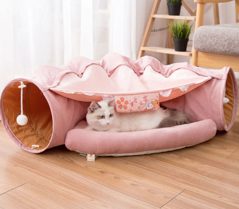 Collapsible Cat Tunnel with Removable Bed