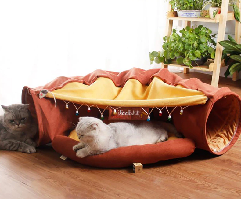Collapsible Cat Tunnel with Removable Bed