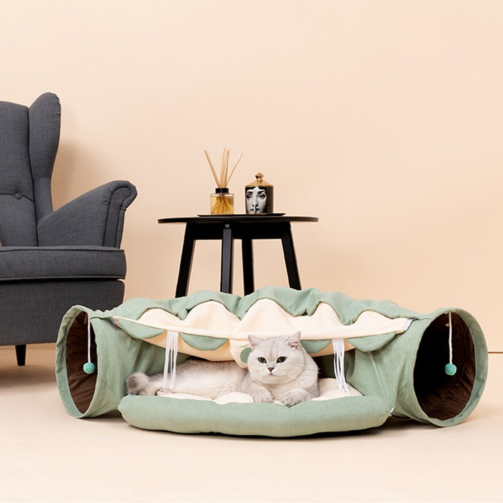 Collapsible Cat Tunnel with Removable Bed