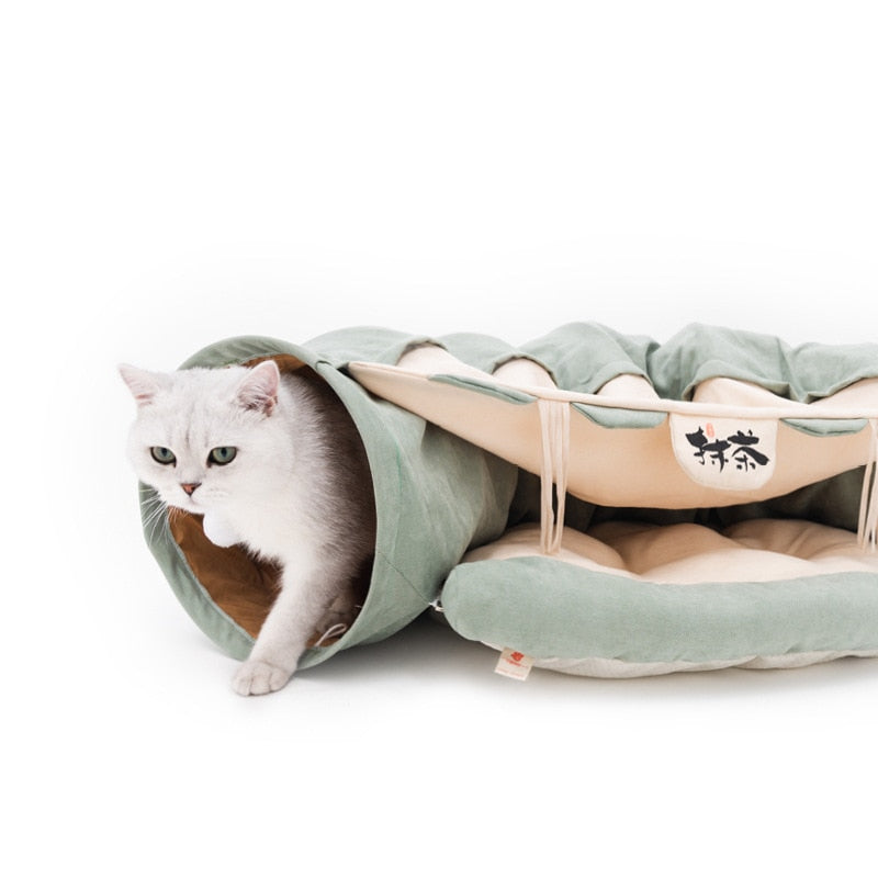 Collapsible Cat Tunnel with Removable Bed