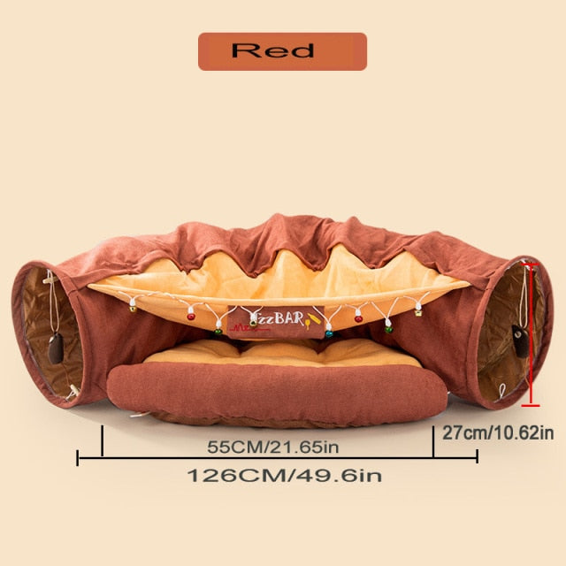 Collapsible Cat Tunnel with Removable Bed