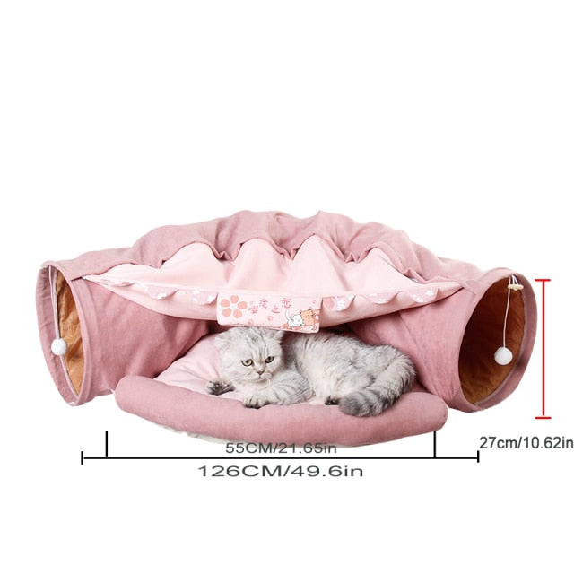 Collapsible Cat Tunnel with Removable Bed