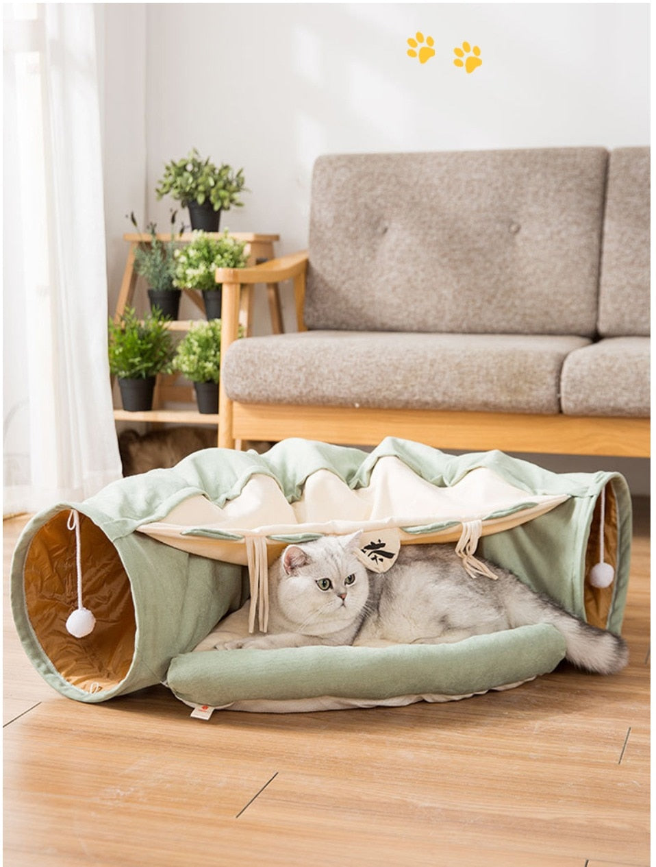 Collapsible Cat Tunnel with Removable Bed