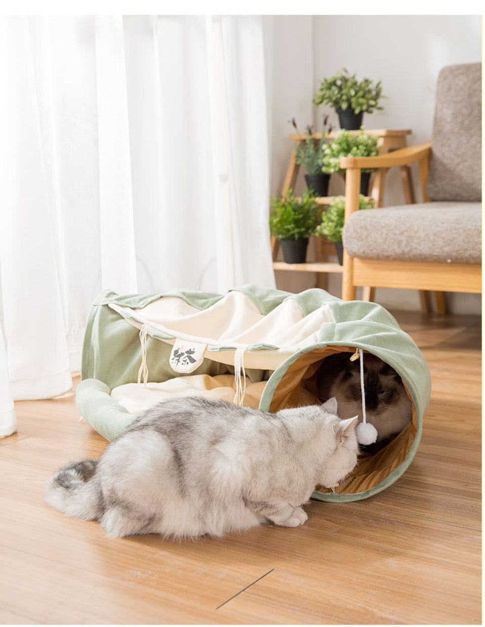 Collapsible Cat Tunnel with Removable Bed