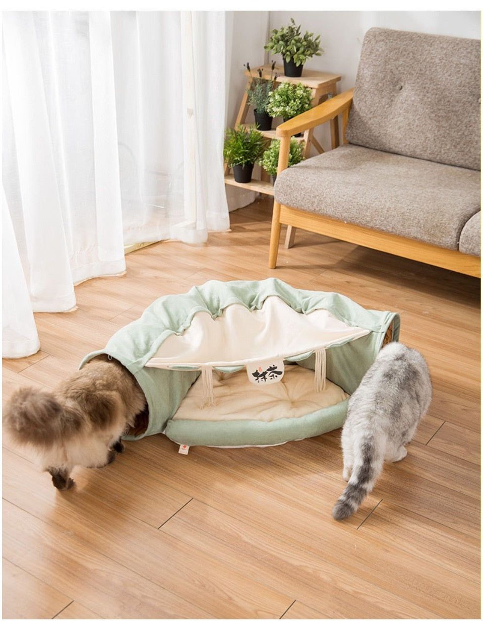 Collapsible Cat Tunnel with Removable Bed