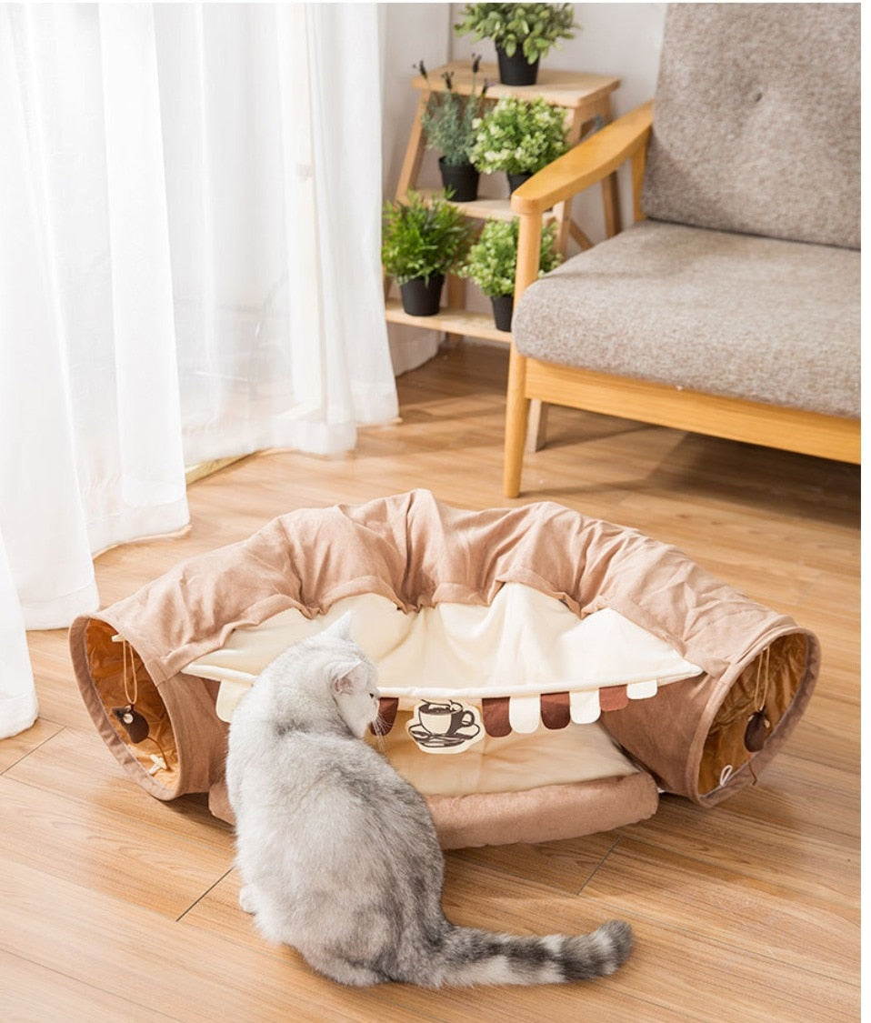 Collapsible Cat Tunnel with Removable Bed